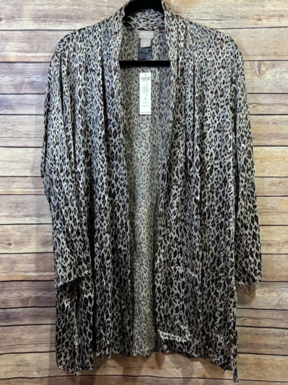 NWT Chicos Travelers Leopard Kimono Size 3 or XL Soft Flowy Minimalist